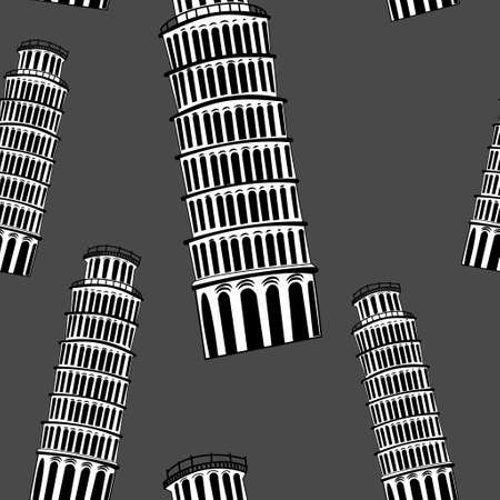 Sketch Pisa tower vector vintage seamless pattern on greyのイラスト素材