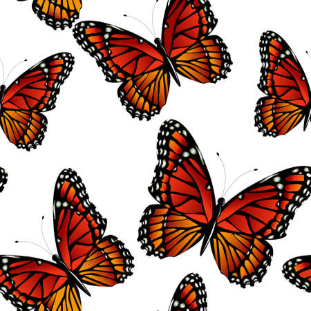 Seamless pattern with bright colorful  monarch butterflies. Vector illustrationのイラスト素材