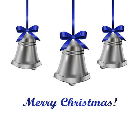 Silver bells with blue bow on a white background. Vector illustrationのイラスト素材