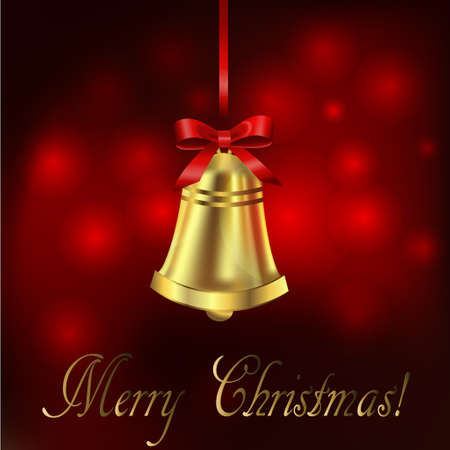 Jingle bell with red bow on a red background. Vector illustrationのイラスト素材