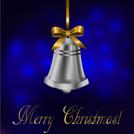 Jingle bell with gold bow on a blue background. のイラスト素材