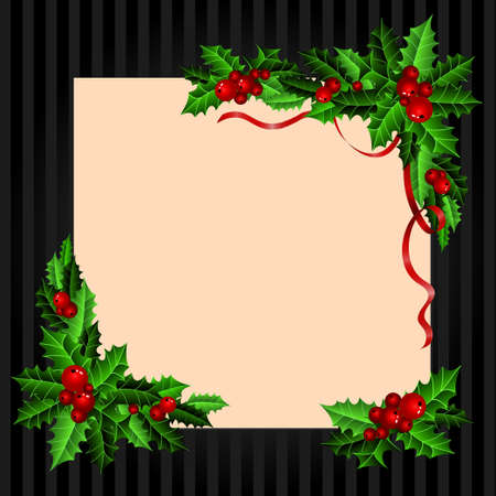 Christmas vintage card with holly on dark background.のイラスト素材