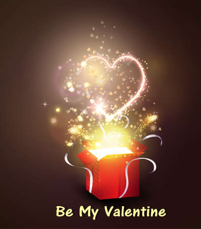 Opened gift-box with  hearts blow-up on darkのイラスト素材