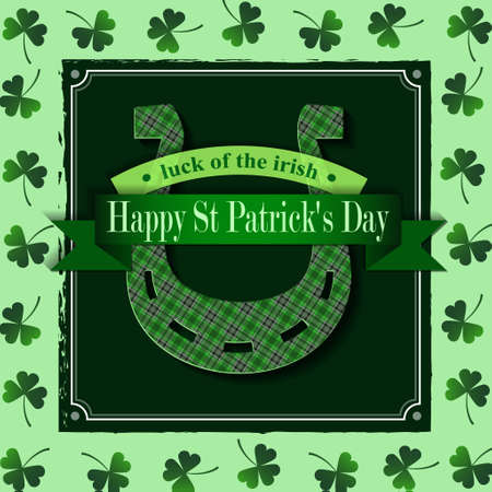 Happy St. Patricks Day Lucky Horseshoe in irish plaide patternのイラスト素材