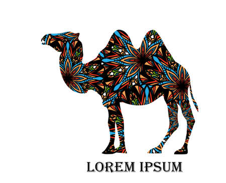 camel silhouette with tribal ornaments isolated on a white background in colorのイラスト素材