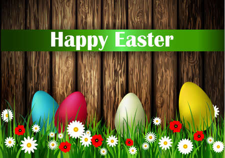 Easter Card with Wood texture vector backgroundのイラスト素材