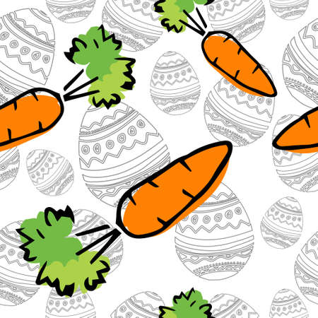 Eastern Carrot and Eggs Seamless Pattern hand drawn on whiteのイラスト素材