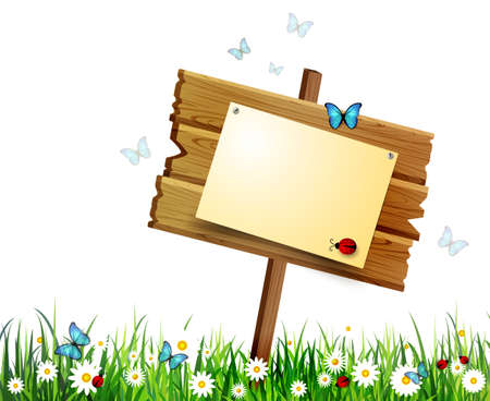 advertisement wooden board on a loan with flowers on whiteのイラスト素材