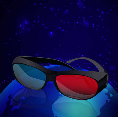 three D glasses in 3D isolated on white background