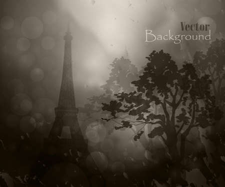 silhouette of Eiffel tower in rain bokeh backgroundのイラスト素材
