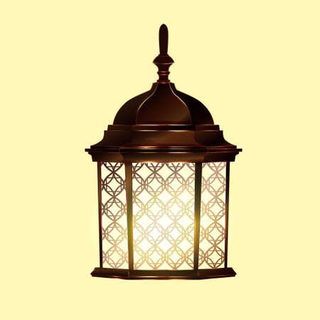 Retro vintage lamp post with electricity lantern isolated vector illustrationのイラスト素材