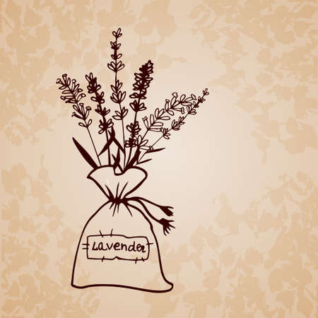 Lavender sachet sketch bouquet Hand-drawn cartoon flower icon drawing Vector illustration.のイラスト素材