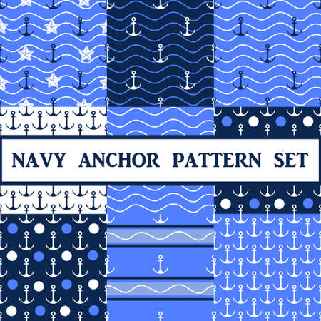 Vector anchor seamless pattern in blue color setのイラスト素材