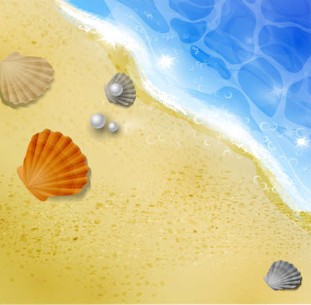 beach top view with starfishes and seashell illustrationのイラスト素材