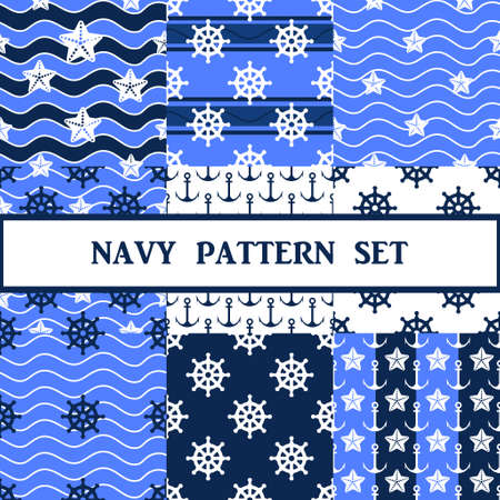 navy seamless pattern in blue color setのイラスト素材