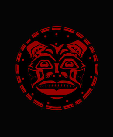 Tiger face indigenous pattern style indigenous wild cat pattern and ornamentのイラスト素材