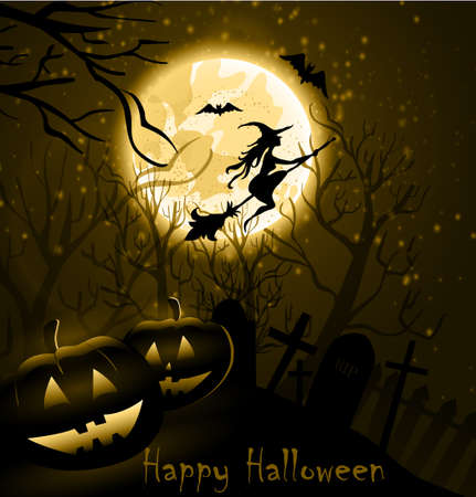 Halloween background of Witch on the full moon. Vectorのイラスト素材