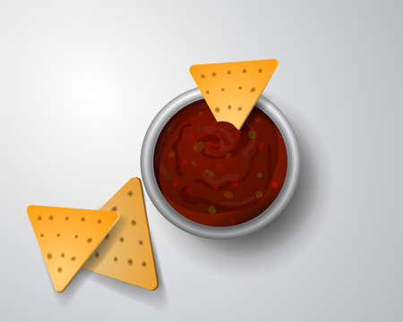 vector illustration of Salsa with tortilla chips isolated on white backgroundのイラスト素材