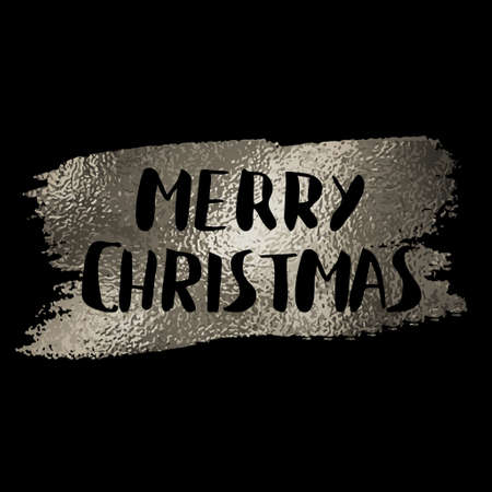 Merry Christmas on silver glittering lettering design. Vector illustrationのイラスト素材