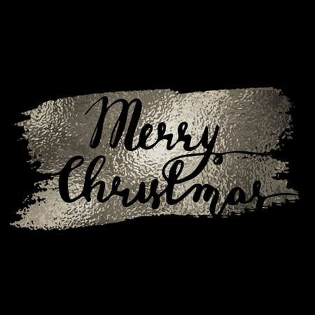 Merry Christmas on silver glittering lettering design. Vector illustrationのイラスト素材