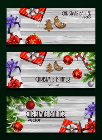 Christmas New Year web banner set with Christmas decorations Vectorのイラスト素材