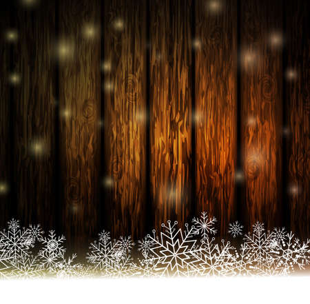 Vintage Christmas wood background with snow and snowflackes for your designのイラスト素材