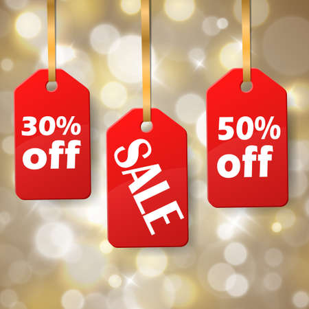 Boxing day sale tags with christmas lights isolated on bokeh backgroundのイラスト素材