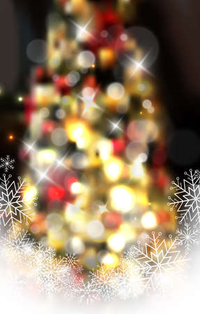 Christmas tree light background. Vector on dark with snowのイラスト素材
