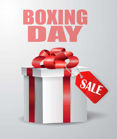 Vector gift box illustration isolated on white background with hanging sale tag Boxing dayのイラスト素材