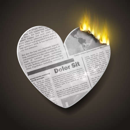 burning newspaper heartのイラスト素材