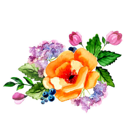 Hand painted watercolor vector floral bouquetのイラスト素材