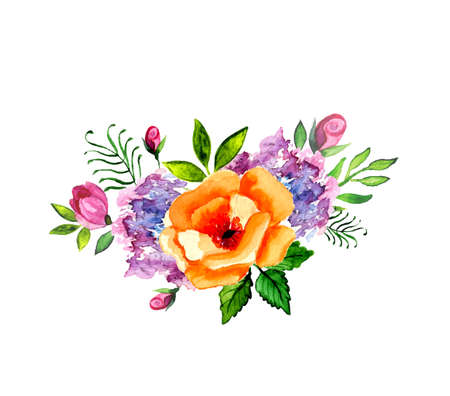 Hand painted watercolor vector floral bouquetのイラスト素材