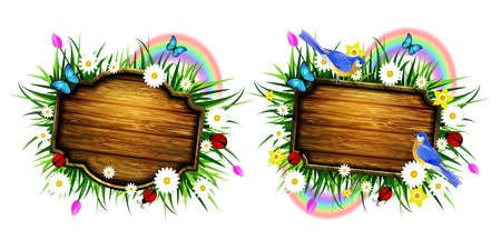 Wooden board on a llawnのイラスト素材