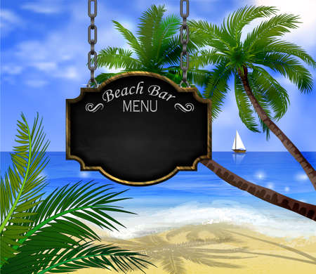 summer beach bar menu sign on tropical beach background vectorのイラスト素材
