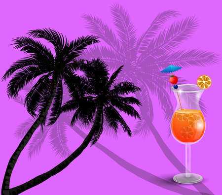 Summer background with palm trees and juiceのイラスト素材