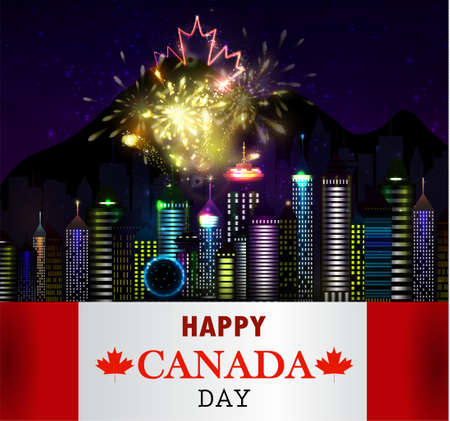 Fireworks and Canada flagのイラスト素材