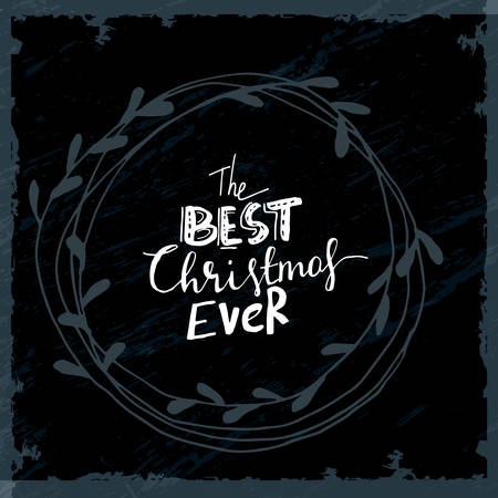 vintage postcard, background with hand written typography and hand drawn wreath.のイラスト素材