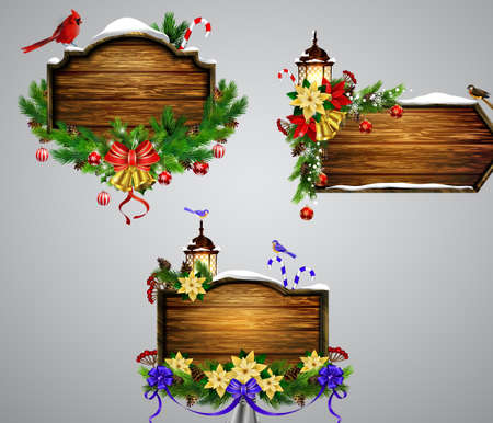 A wooden Christmas board in flat illustrationのイラスト素材