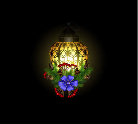 Christmas decoration with street lightのイラスト素材