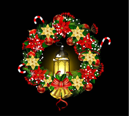 Christmas decoration with street lights, candleのイラスト素材