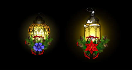 Christmas decoration with street lightのイラスト素材