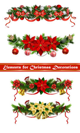 Vector Christmas fir decoration set isolated on white backgroundのイラスト素材