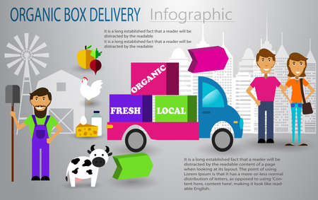 Organic food box delivery infographic concept Vectorのイラスト素材