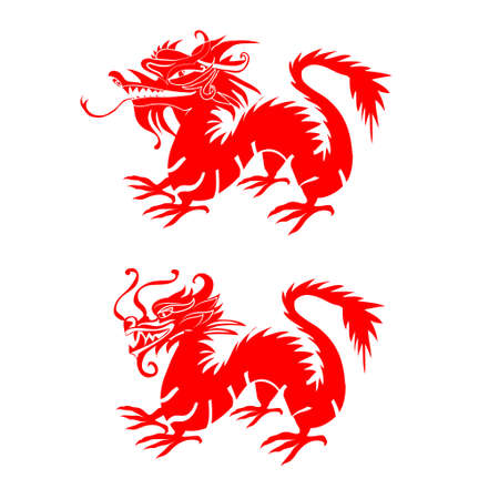 Paper cut out of a Dragon china zodiac symbols set vectorのイラスト素材