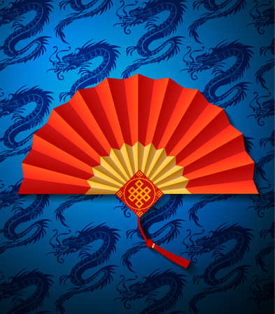 Red Chinese folding fan on white background.Vector illustrationのイラスト素材