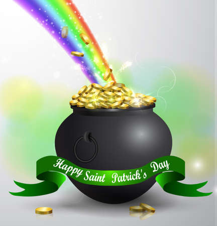 St Patricks day green pot with rainbowのイラスト素材