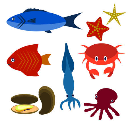 Big vector set of sea creatures.のイラスト素材