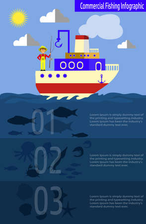 Cool vector flat design fishing boat with crewのイラスト素材