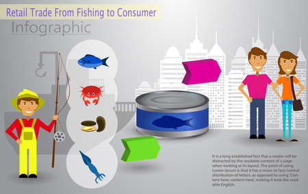 Cool flat design fishing boat with crew information graphic illustration.のイラスト素材