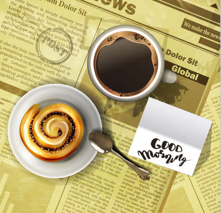 Coffee cup on a newspaperのイラスト素材